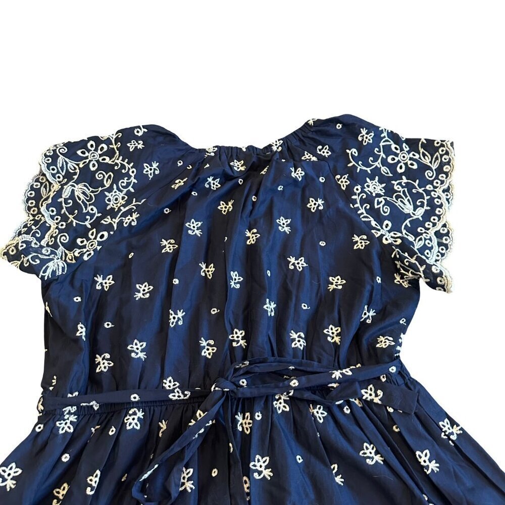 Lane Bryant Navy Embroidered A-Line Dress Cap Sleeves Cotton Size 16 Women's NWT - Picture 5 of 14